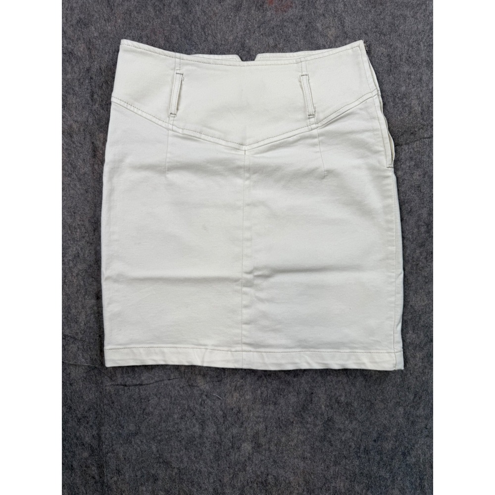Free People Cream Denim Mini Skirt High Waisted Side Zip Size 4 Off White